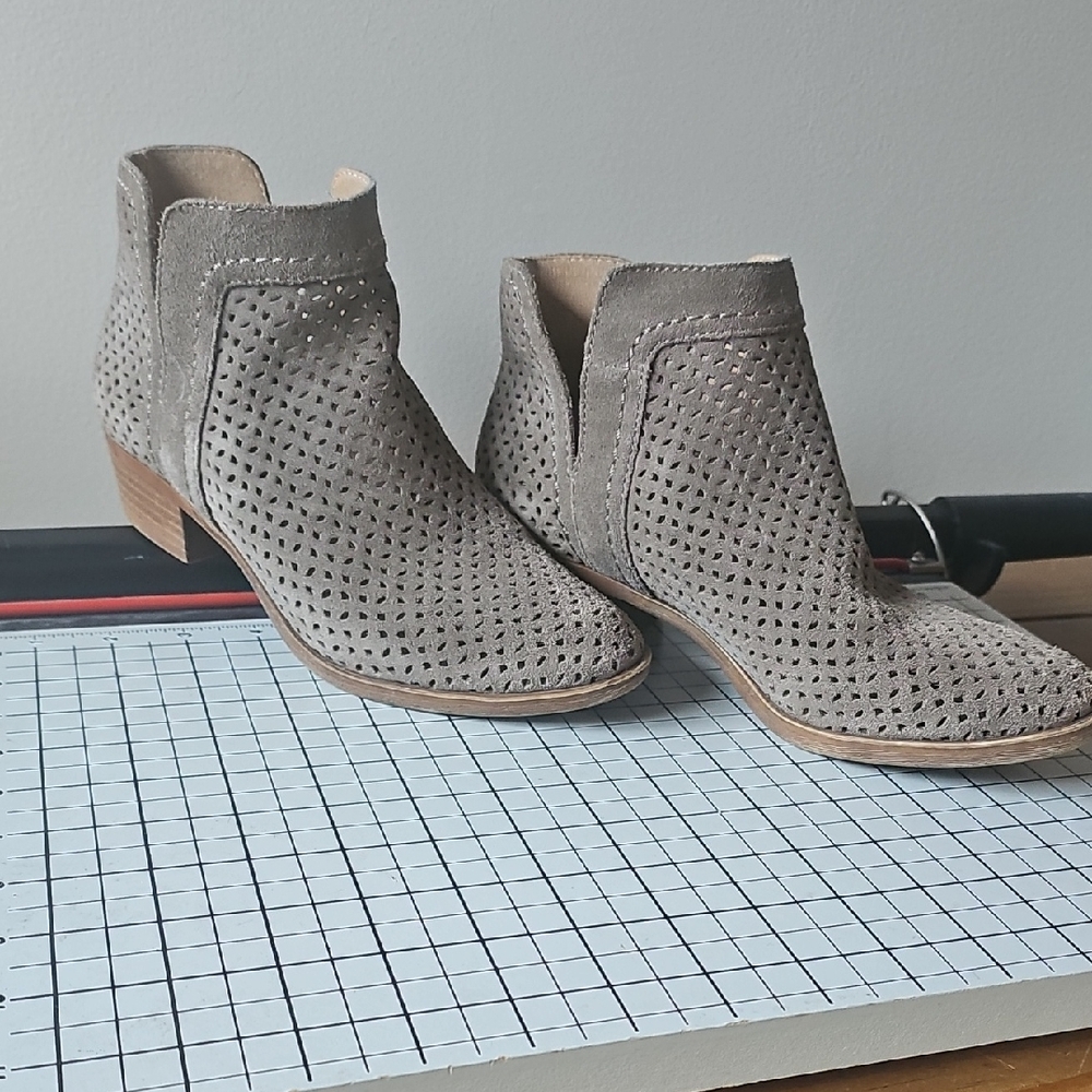 Lucky Brand Perforated Suede Ankle Booties - Taupe